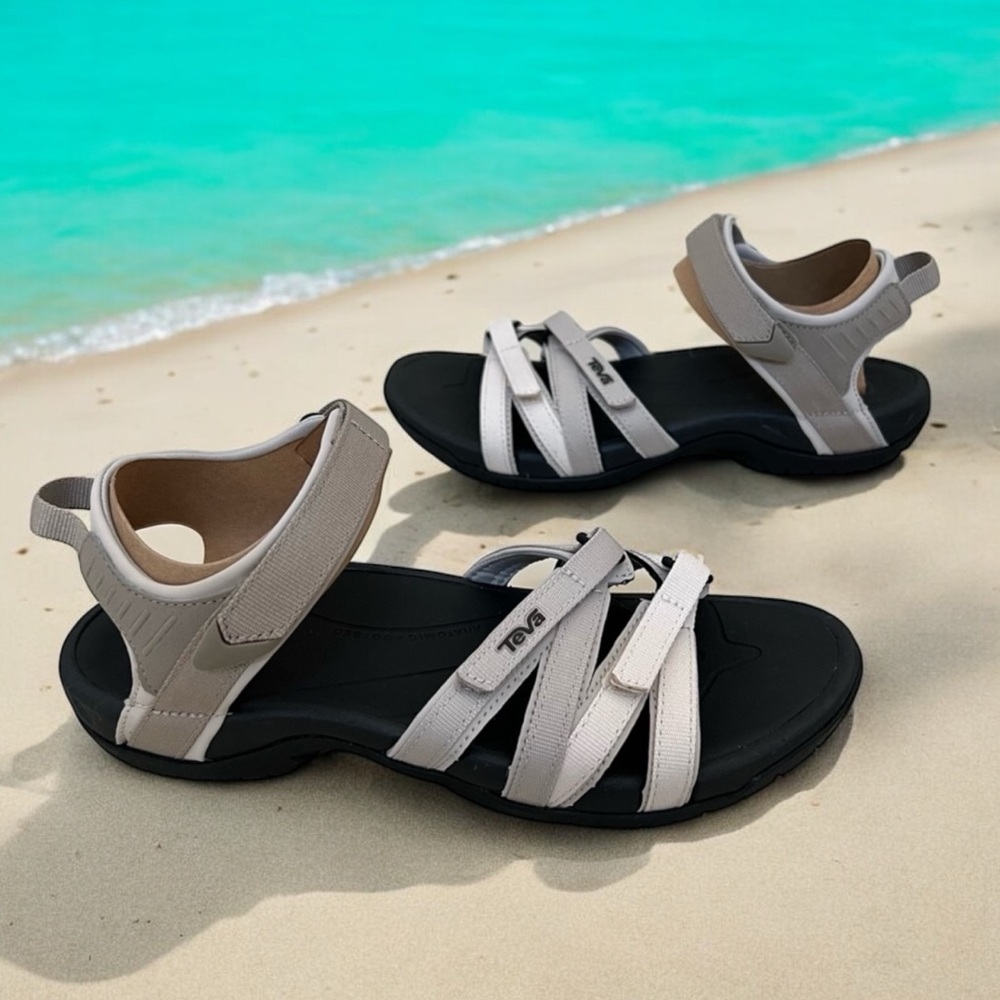Teva Women's Beige and Black Strappy Sport Sandals